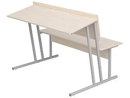 Парта-пюпитр для аудиторий 2-местная со скамьей 6 г/р (дуб "Молочный", м/к серый, квадратная труба)