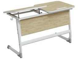 Стол 2-местный школьный 3-5 г/р "Логика" с раздельным наклоном столешницы 0-15° (дуб "Бардолино", м/к белый)