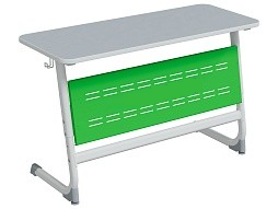 Стол 2-местный школьный 5-7 г/р "Логика" с перфорированным экраном (серый/зеленый, м/к белый)