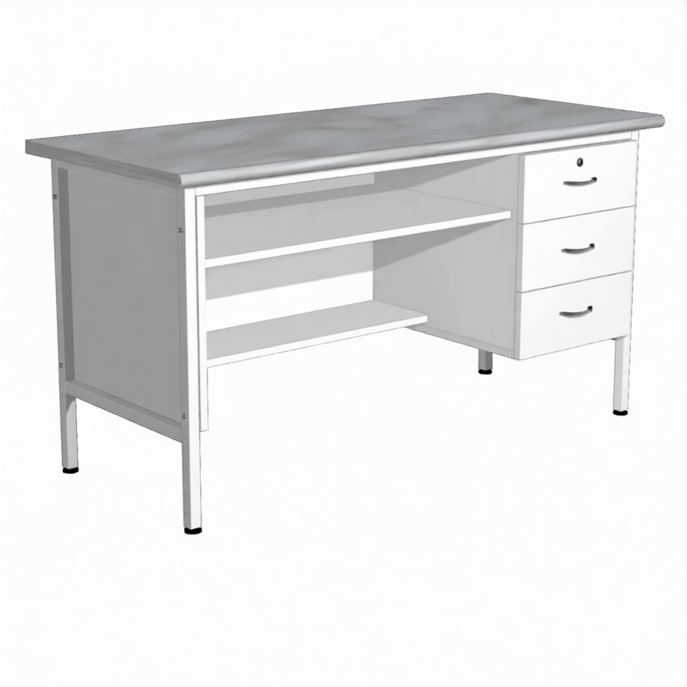 Стол лабораторный СЛ-109 с тумбой (1400х600х750) (постформинг серый, каркас белый)