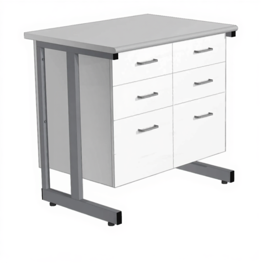 Стол-тумба СЛ-211/2.3 «Премиум» (корпус ЛДСП белый, столешница постформинг серый, каркас серый)