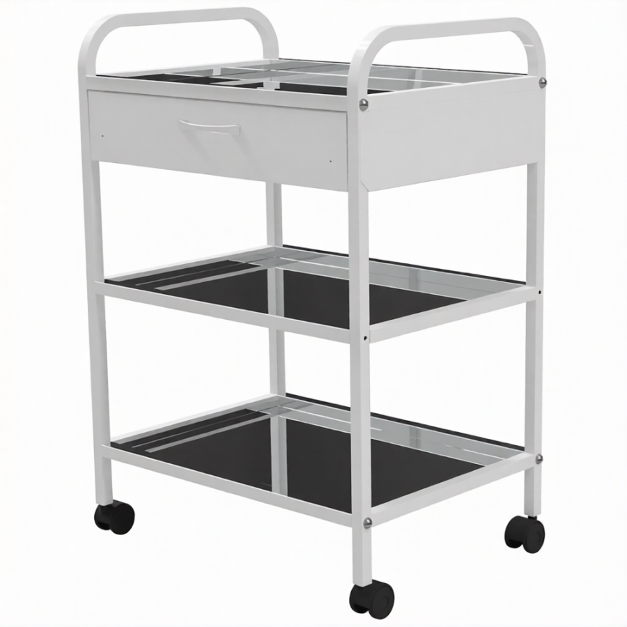 Стол медицинский инструментальный СМИ-03-01 (полки металл, колёса серая резина)