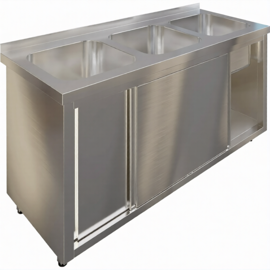 Стол производственный купе СПЗК3М-18/6-Б с моечной ванной и бортом