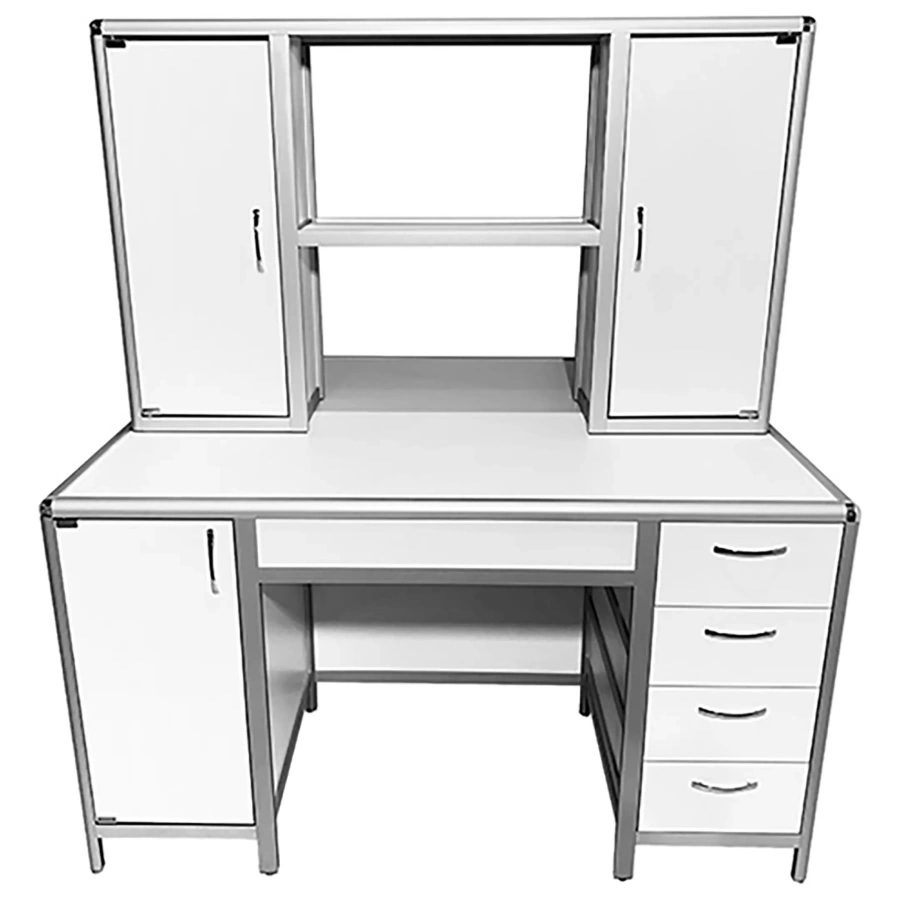 Стол лабораторный островной MED 11.004al с надстройкой (белый)