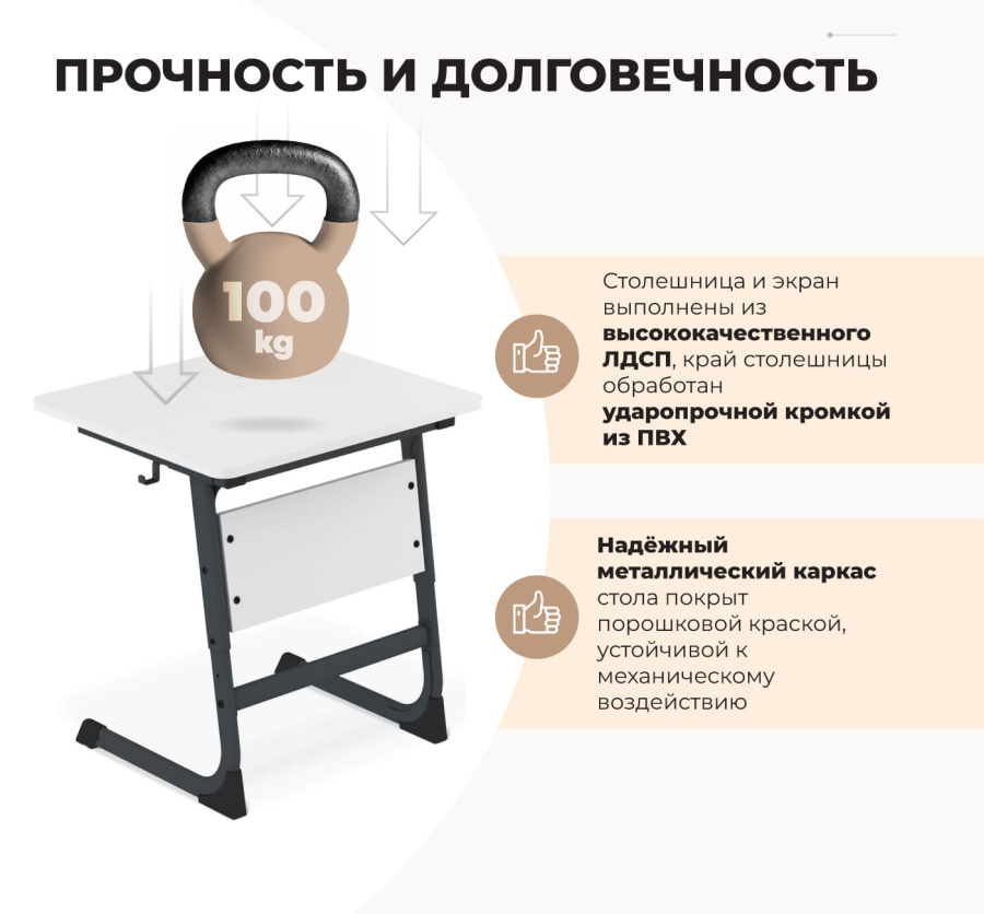 Cтол ученический белый снег/черный муар SHT-T-TN13/3-5
